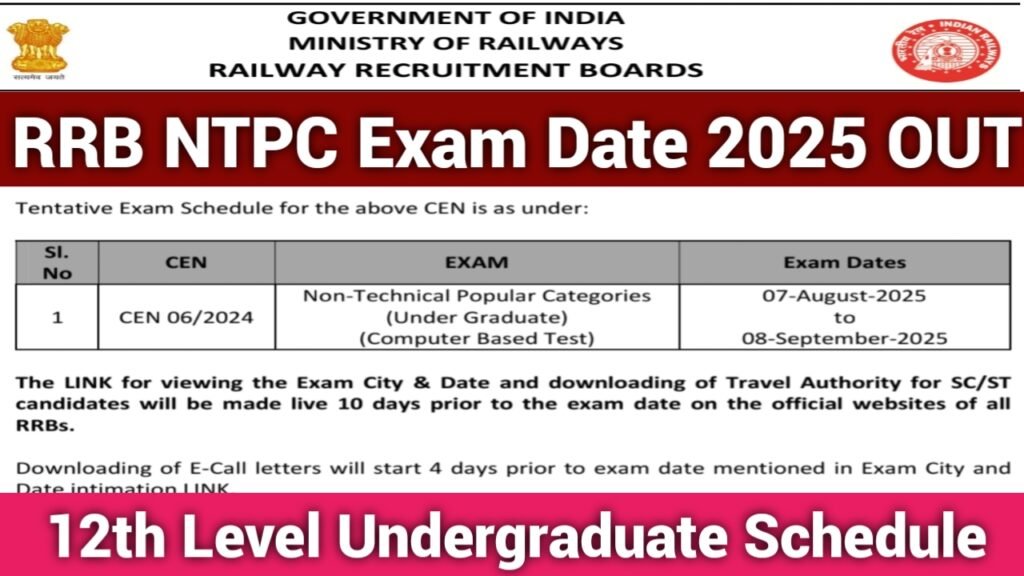 Railway NTPC Exam Date 2025